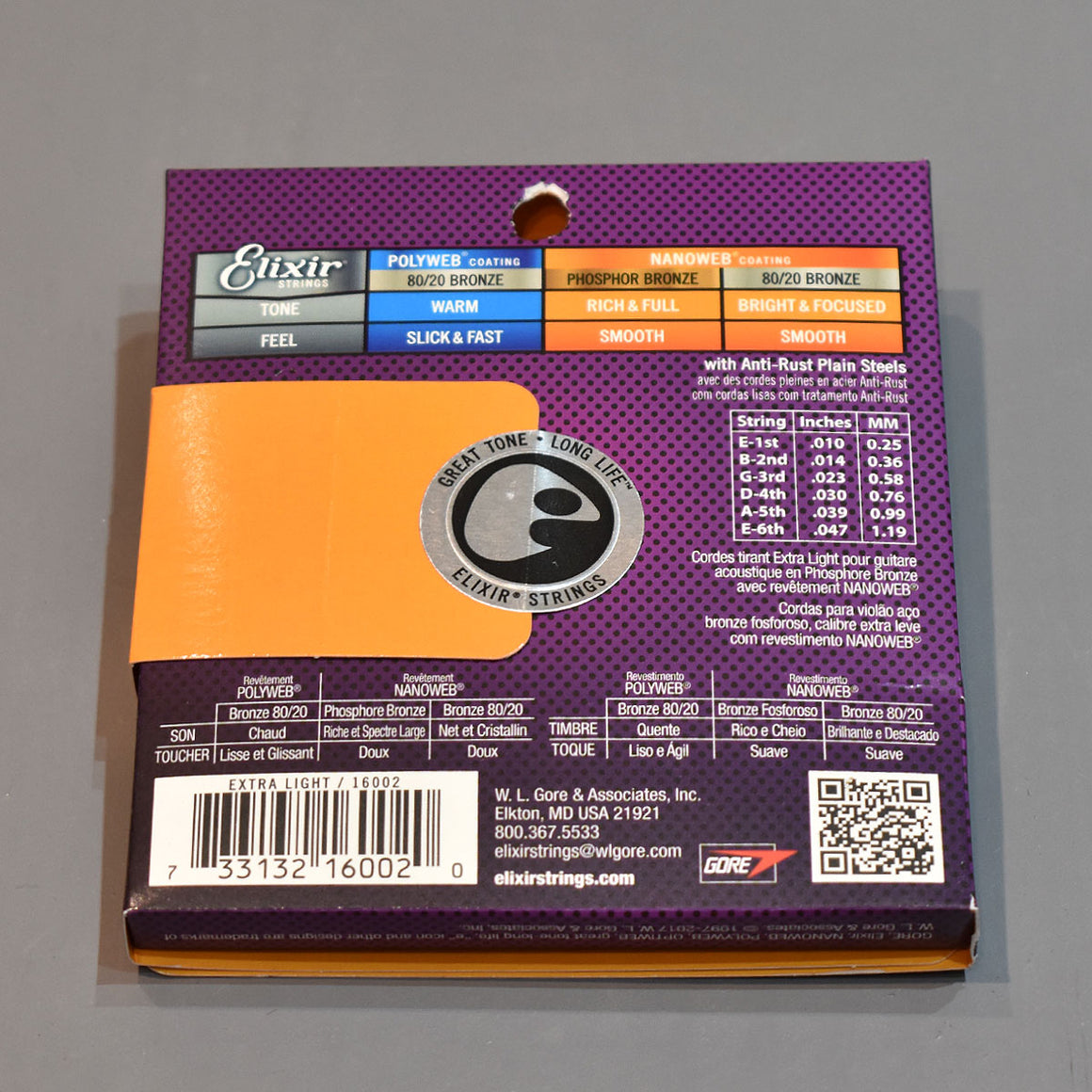 Elixir 10-47 Phosphor Bronze Nanoweb Coated Custom Light Acoustic Guitar Strings