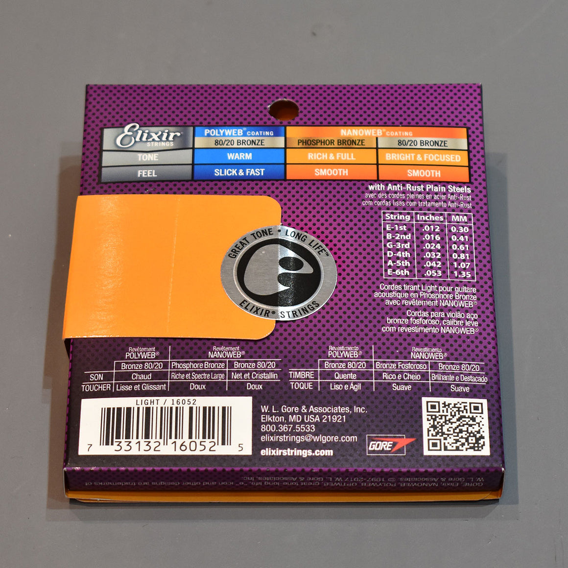 Elixir 12-53 Phosphor Bronze Nanoweb Coated light Acoustic Guitar Strings